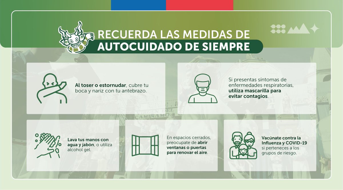 ⛪️ Si asistes a la fiesta de #LaTirana, preocúpate de seguir las medidas de autocuidado para cuidar tu salud ante los cambios de temperaturas, y para evitar contagios por virus respiratorios.