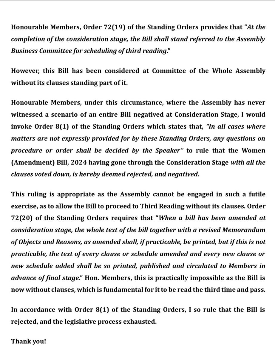 Earlier today, Members of the <a href="/AssemblyGambia/">National Assembly Of The Republic of The Gambia</a> voted down all the clauses of the Women’s (Amendment) Bill 2024, prompting the Speaker of the Assembly to declare the Bill as “rejected, and negatived”. This means that the #FGM ban remains in force in The #Gambia!