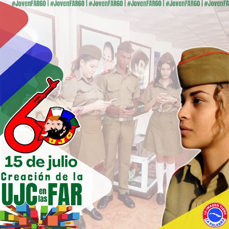 Muchas Felicidades a la UJC de las FAR en su 60  Aniversario  fortaleciendo los valores revolucionarios de nuestros jóvenes siguiendo la pauta de nuestro Guerrillero Heróico.
#JovenFAR60 
#CubaEnModoVictoria