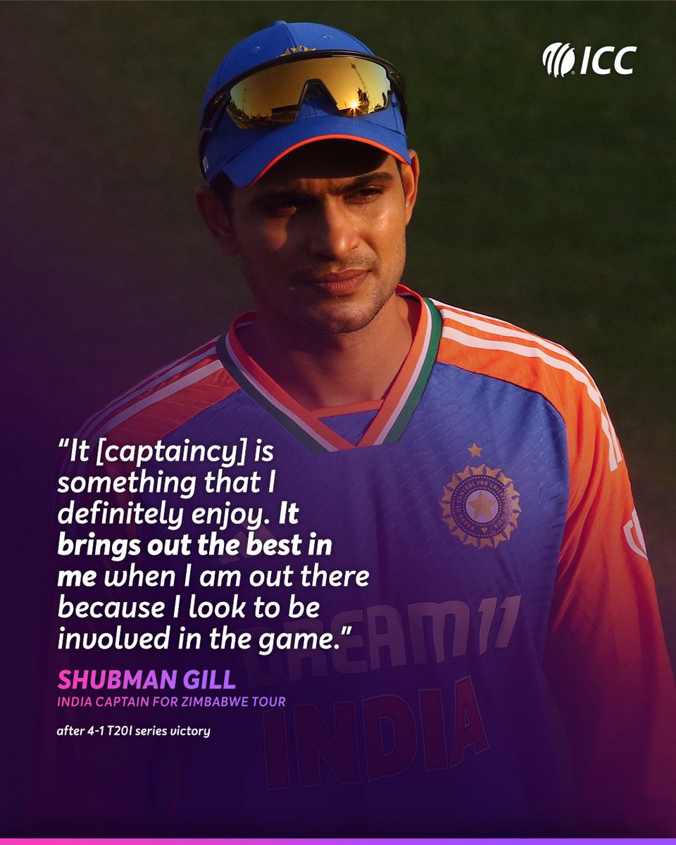 ICC's tweet photo. From 1-0 to winning 4-1, Shubman Gill led India splendidly in the T20I series against Zimbabwe 👌 

➡ https://t.co/ax5lNQYGaY https://t.co/XfsXGc3UlN