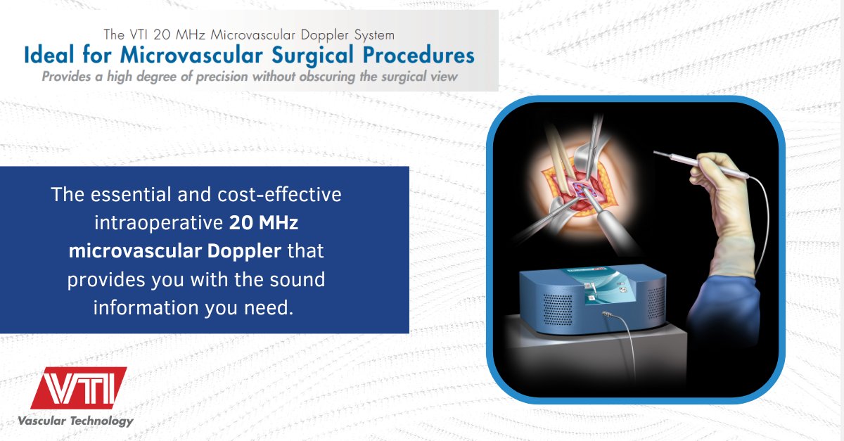 Vascular Technology, Incorporated (@vasculartechinc) on Twitter photo The #VTI 20 MHz Microvascular Doppler System with single-use probes provides immediate identification and evaluation of blood flow intraoperatively. Surgical specialties include #NeuroSurgery, #Cardiovascular, and #Urological Surgery. 
Learn more 👉 shorturl.at/e8FWx The #VTI 20 MHz Microvascular Doppler System with single-use probes provides immediate identification and evaluation of blood flow intraoperatively. Surgical specialties include #NeuroSurgery, #Cardiovascular, and #Urological Surgery. 
Learn more 👉 shorturl.at/e8FWx