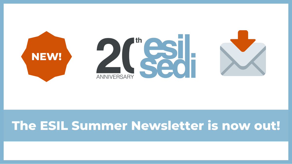 📢🗞 Our ESIL Summer Newsletter is now out in English and in French! 💡

🖋 Guest Editorial by Dr <a href="/azaria_danae/">Dr Danae Azaria</a> on "Ascribing a Voice to Silent States" 🗣🌎

Read it on our website➡️ bit.ly/3y4ytaE