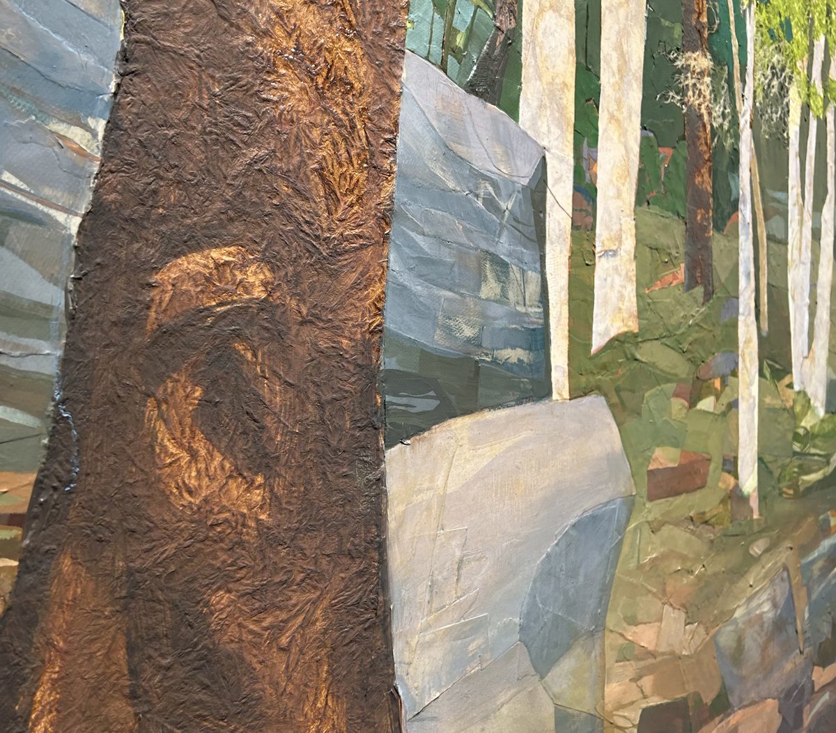 MomentumGallery (@momentumavl) on Twitter photo An underpainting of collaged torn paper serves as a base for artist Mariella Bisson’s eloquent oil paintings and adds animation to the geometry of forms and textures of her natural scenes.
“Boulders and Birches”
Oil and mixed media on linen
38 x 60" 
#momentumgallery #52broadway An underpainting of collaged torn paper serves as a base for artist Mariella Bisson’s eloquent oil paintings and adds animation to the geometry of forms and textures of her natural scenes.
“Boulders and Birches”
Oil and mixed media on linen
38 x 60" 
#momentumgallery #52broadway
