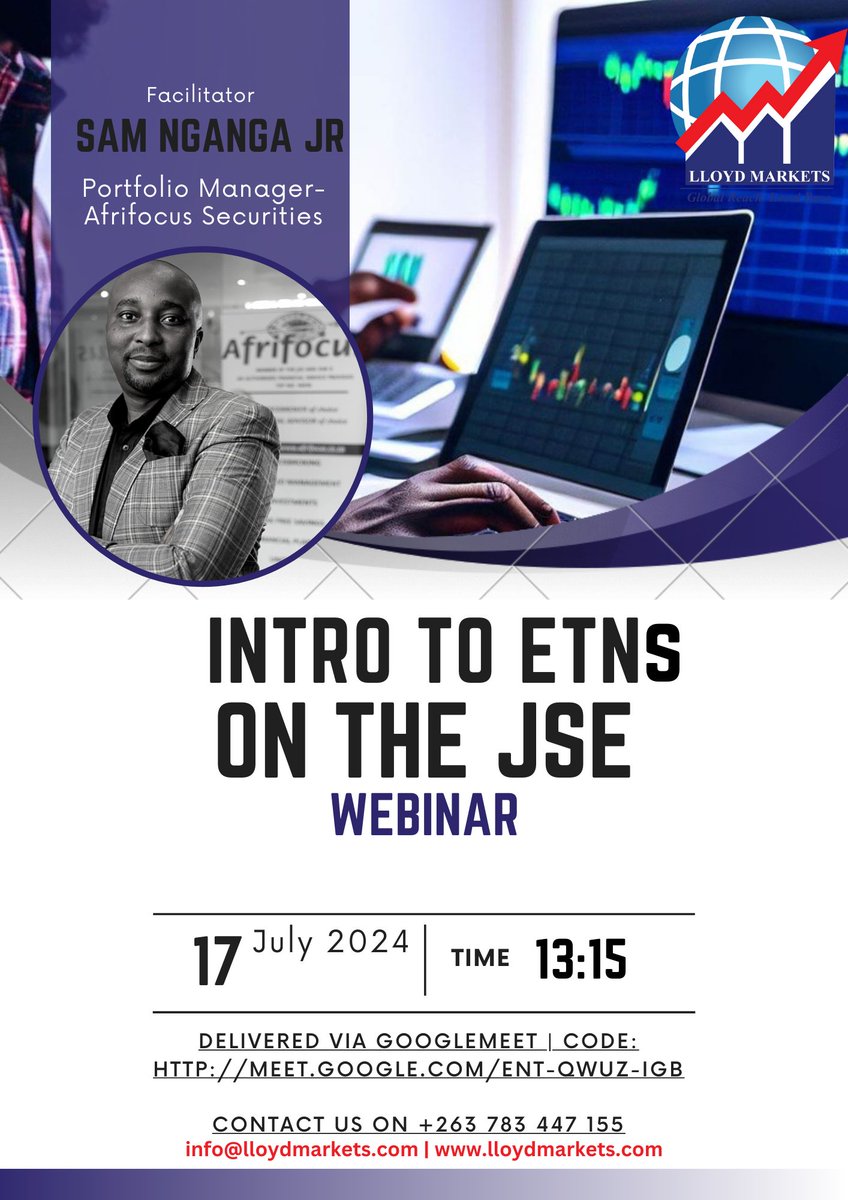lloyd_markets's tweet photo. Join us this Wednesday as we talk about Exchange Traded Notes (ETNs) on the @JSE_Group. Don't miss out!!#etns #jse #investing #StockMarket https://t.co/x0MaTTlkSg