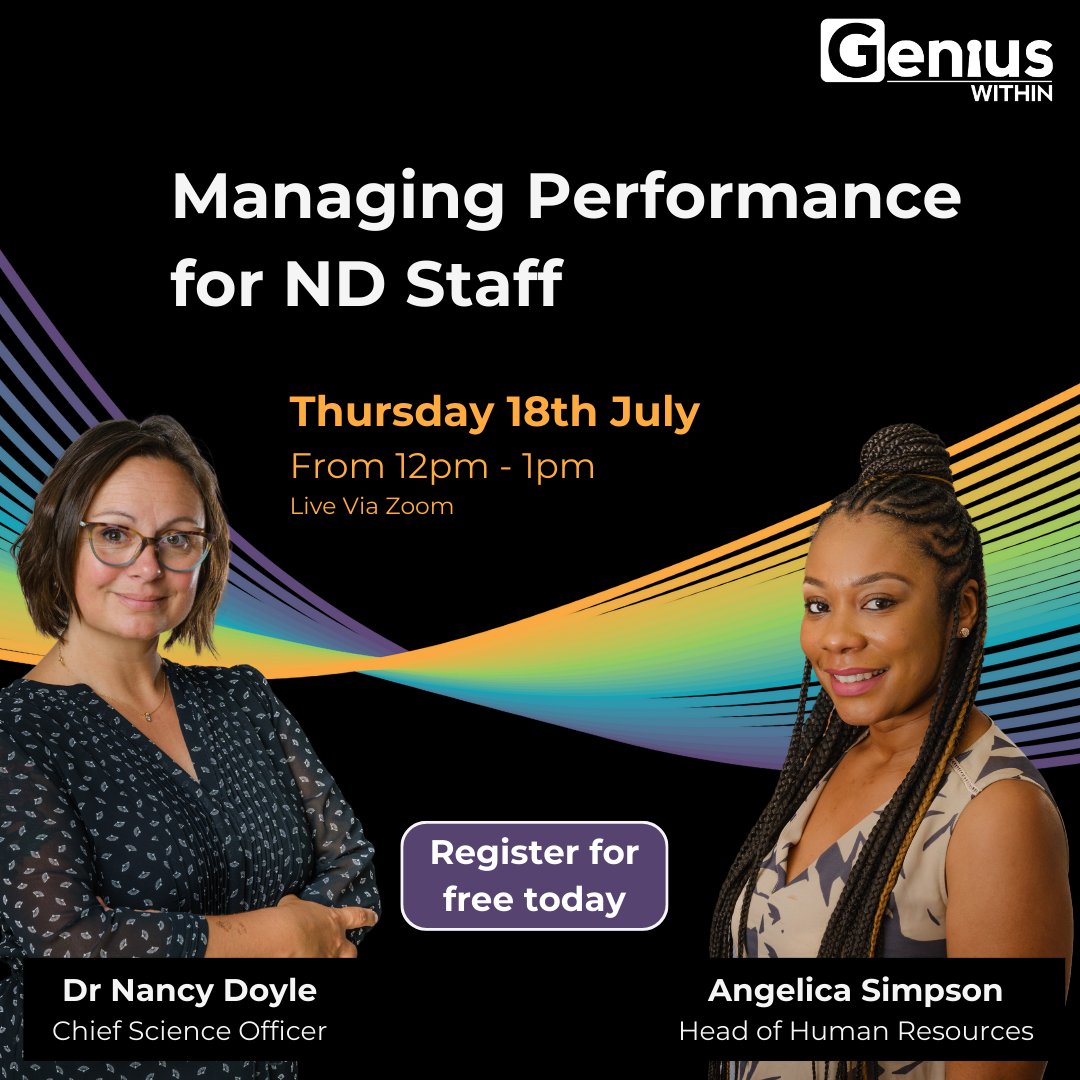 Genius Within (@geniuswithincic) on Twitter photo Dr Nancy Doyle and Angelica Simpson (Head of HR) are doing a webinar where they will talk you through supporting ND individuals in work and how to manage performance within your teams.
Register ➡️ bit.ly/4cIACYW
#OccupatinalHealth #HumanResources #Neurodiversity Dr Nancy Doyle and Angelica Simpson (Head of HR) are doing a webinar where they will talk you through supporting ND individuals in work and how to manage performance within your teams.
Register ➡️ bit.ly/4cIACYW
#OccupatinalHealth #HumanResources #Neurodiversity
