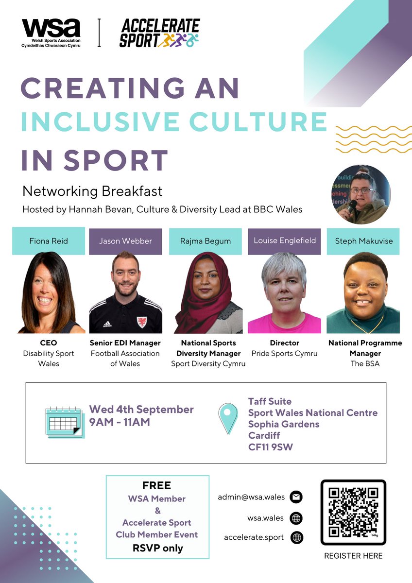 🚨Creating an Inclusive Culture in Sport🚨

☕️We're hosting a networking breakfast focusing on fostering diversity &amp; inclusion within the sector, with <a href="/SportAccelerate/">Accelerate Sport</a>!

Hear from <a href="/FAWales/">FA WALES</a>, <a href="/PS_Cymru/">Pride Sports Cymru 🏴󠁧󠁢󠁷󠁬󠁳󠁿</a>, <a href="/dsw_news/">Disability Sport Wales</a>, @BMESportCymru and @BlackSwimAssoc!

🔗wsa.wales/events/creatin…