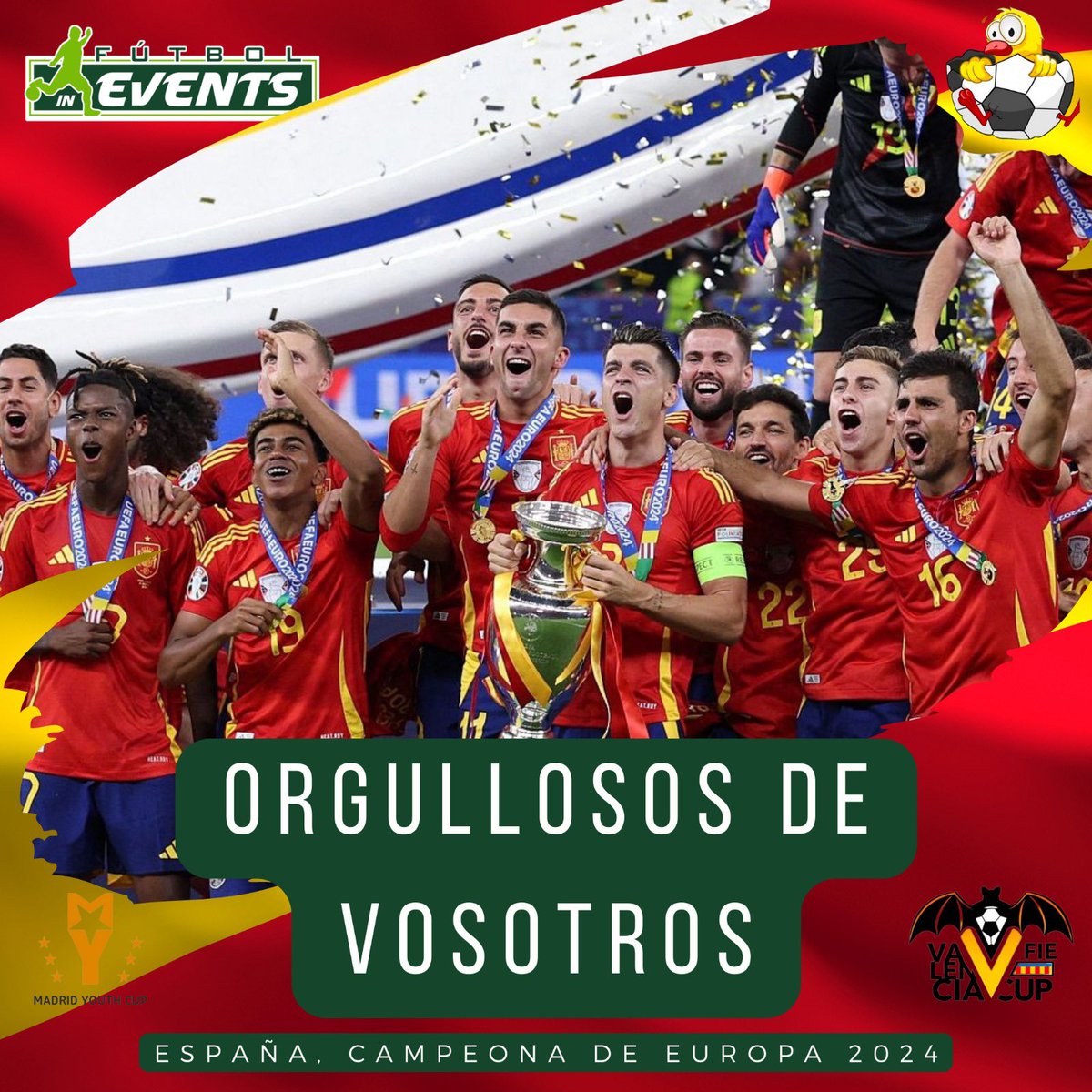 Futbol In Events (@futbolinevents) on Twitter photo 🇪🇸 ¡CAMPEONES DE EUROPA!
🏆🙏 Gracias por habernos hecho disfrutar con vosotros <a href="/SEFutbol/">Selección Española Masculina de Fútbol</a>
#EspañaescampeonadeEuropa #orgullosos #seleccionespañola #torneofutbol #España #Madrid #LaGranja #Valencia #2024 🇪🇸 ¡CAMPEONES DE EUROPA!
🏆🙏 Gracias por habernos hecho disfrutar con vosotros <a href="/SEFutbol/">Selección Española Masculina de Fútbol</a>
#EspañaescampeonadeEuropa #orgullosos #seleccionespañola #torneofutbol #España #Madrid #LaGranja #Valencia #2024