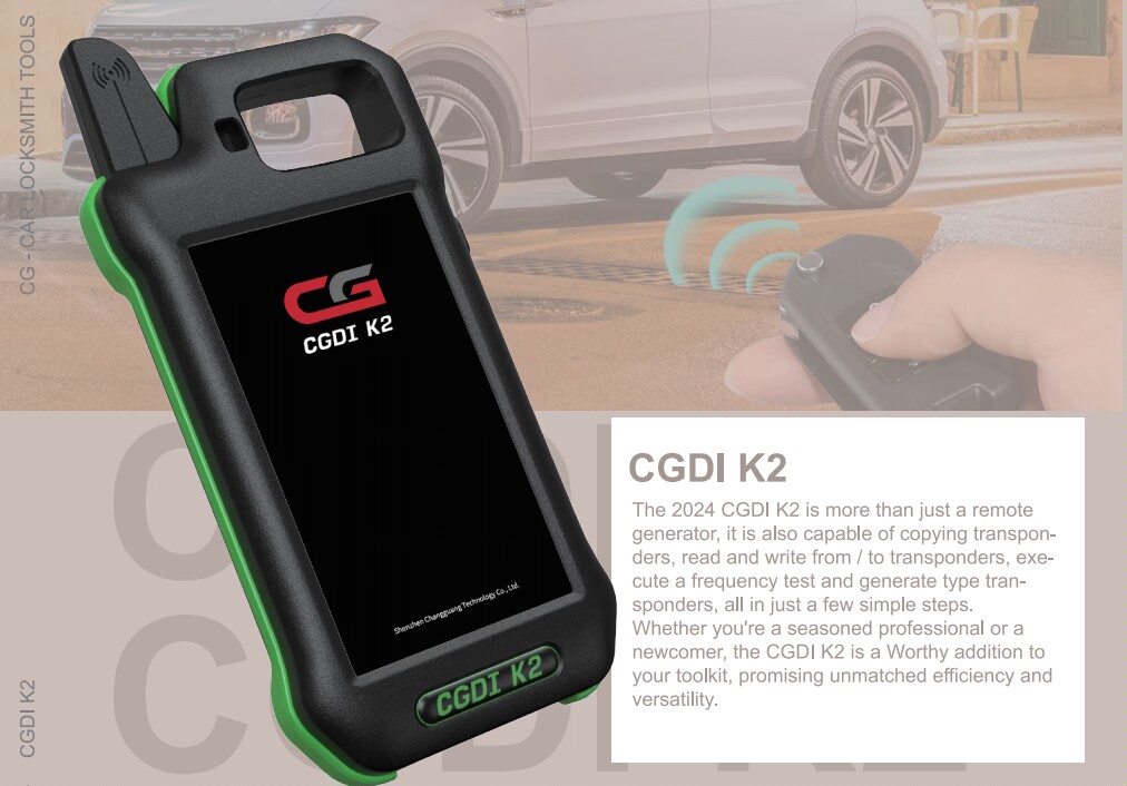 The 2024 CGDI K2 is more than just a remote generator, it is also capable of copying transponders, read and write from / to transponders, execute a frequency test and generate type transponders, all in just a few simple steps.