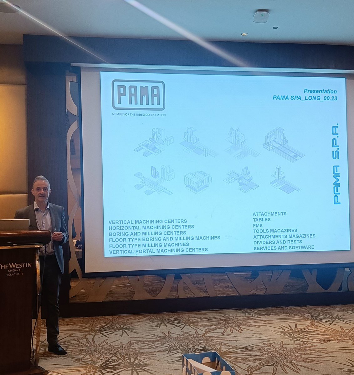 IndiaItaly's tweet photo. @IndiaItaly’s Nilesh Joshi - Business Manager Italian Machinery Desk in India heading @UCIMU - SISTEMI PER PRODURRE Group  &amp; @AMP_Amaplast  desk participated in the event of PAMA S.p.A. Machine Tools India in #Chennai. https://t.co/uiVBlmRC49