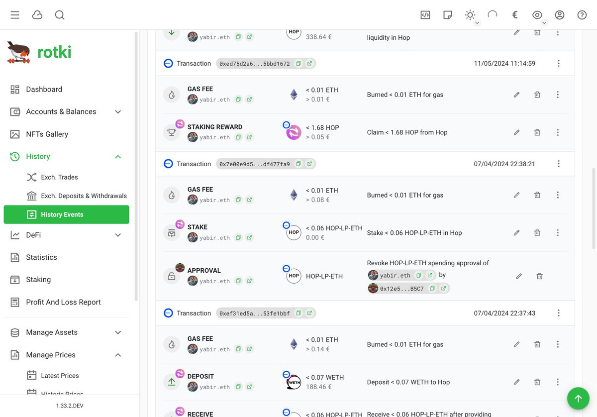 Lefteris Karapetsas (@lefterisjp) on Twitter photo Full support for the <a href="/HopProtocol/">HopProtocol</a> has been added.
Users will be able to track bridges, staking events and rewards in all EVM chains that we support. Balances will be also detected automatically. Full support for the <a href="/HopProtocol/">HopProtocol</a> has been added.
Users will be able to track bridges, staking events and rewards in all EVM chains that we support. Balances will be also detected automatically.