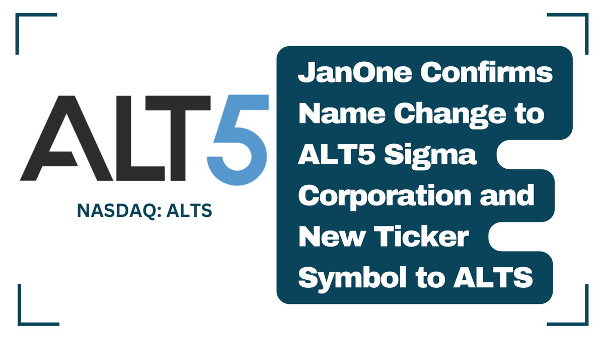 InvestorNewsCom's tweet photo. #JanOne Confirms Name Change to #ALT5Sigma and New Ticker Symbol to $ALTS https://t.co/rIUTLaF8US
#fintech #blockchain #cryptocurrency @ALT_Sigma https://t.co/NtnzsbLVhQ