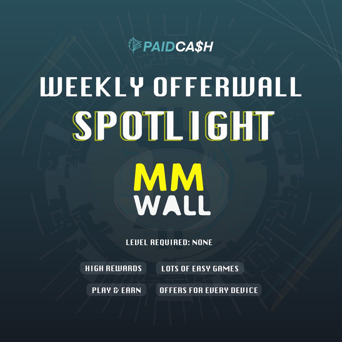 paidcash_co's tweet photo. We're starting a new tradition here on social media called Weekly spotlight.

Today is about MMWall, the spotlighted offerwall of this week, with tons of easy offers to be made.

Just join us, choose your favourite offer and start earning!

#paidcash #earn #earnmoney #offers https://t.co/D25lJUHI7k