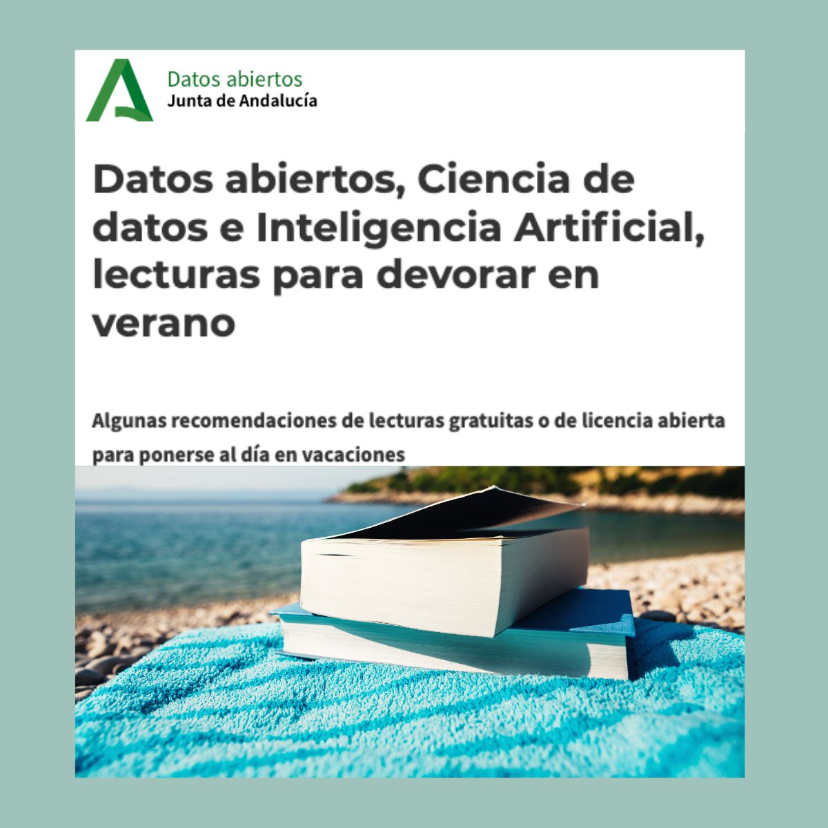 🟣 La Junta de Andalucía te propone algunas lecturas gratuitas sobre #datosabiertos, #cienciadedatos e #inteligenciaartificial 🧠🦾 para que puedas disfrutar durante estas vacaciones de verano. 

🔗 Accede aquí: juntadeandalucia.es/datosabiertos/…