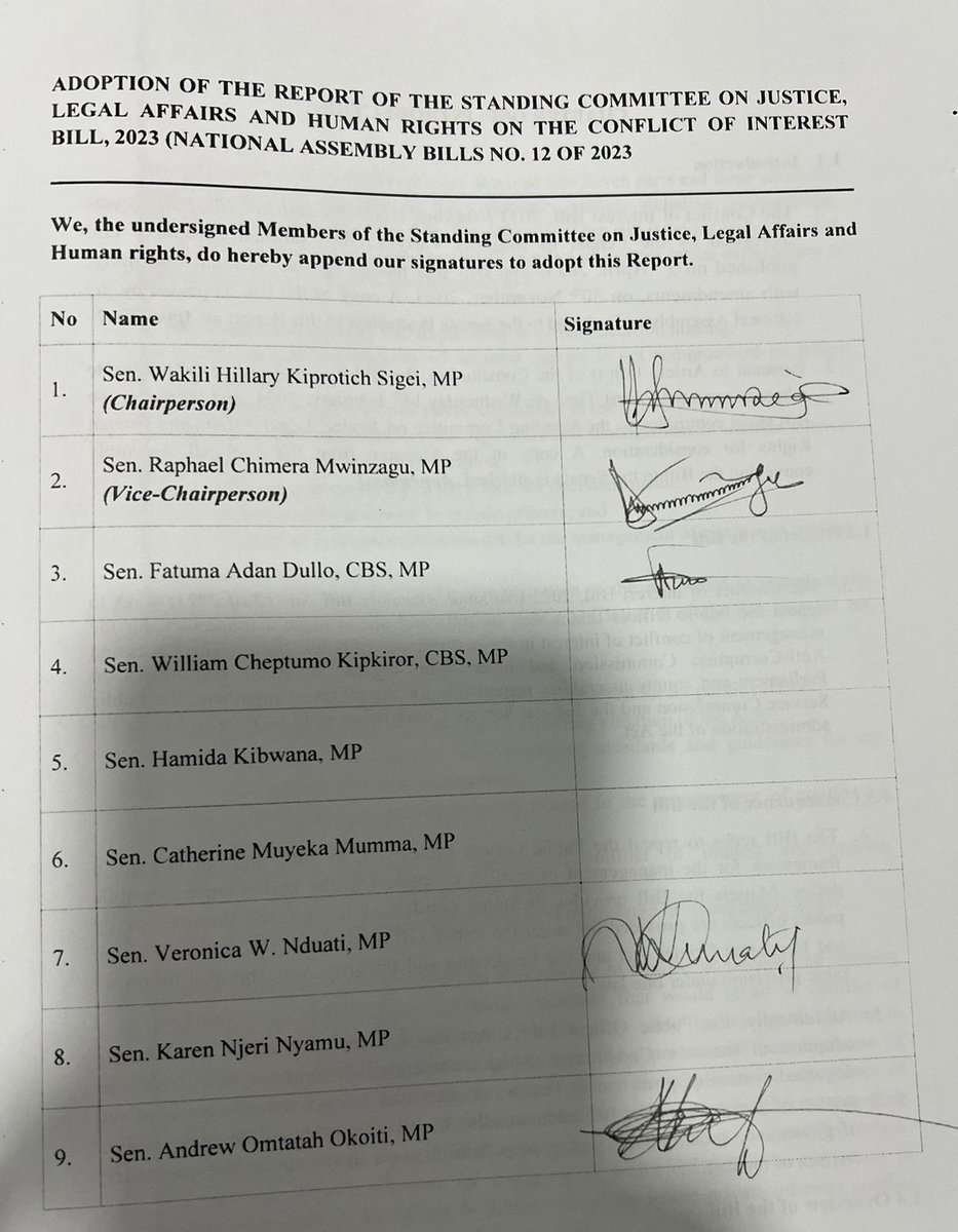 gabrieloguda's tweet photo. BREAKING: It's now emerging that Busia Senator Okiya Omtatah Okoiti not only approved the Conflict of Interest Bill at the Committee Stage, but also appended his signature on it for adoption. Gen Z will not believe. https://t.co/wyrmnFZBXT