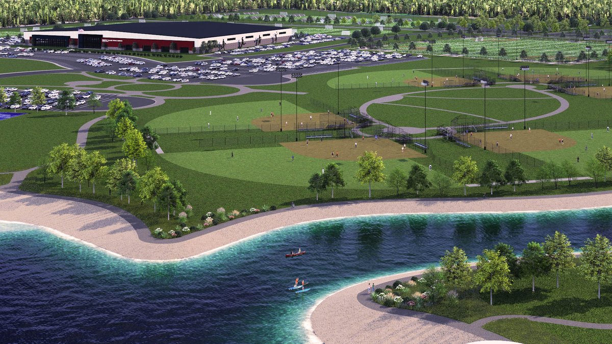 BradMellema's tweet image. A few more renderings of the Veteran’s Village Sports Complex. ~ 210,000 SF indoor complex featuring
35,000 SF turf “field house”
Indoor training, soccer, etc.
8 indoor pickleball courts
16 volleyball courts
8 basketball courts
Indoor elevated walking / running track