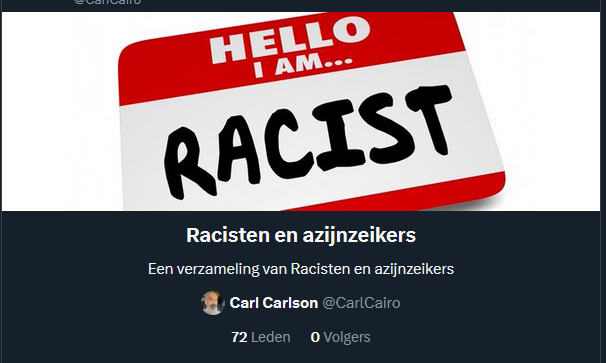 Barbes_NL's tweet photo. Goedemiddag leukerds,
Ik heb weer geheel vrijblijvend een paar vlijtige lijstjesmakers die ik jullie van harte als #blocktip zou willen aanbevelen.
Allereerst @CarlCairo met een lijstje genoemd naar zijn eigen favoriete eigenschappen: 'Racisten en azijnzeikers'.
Voorts hebben we @WimpieEngel, die helaas de creativiteit mist om een leuke X-naam te verzinnen, maar het toch voor elkaar heeft gekregen om de naam van iemand anders om te bouwen. Hetzelfde probleem heeft hij met het verzinnen van lijstnaampjes, maar hij heeft er toch 2 uit weten te persen: Kutwap en KremlinNazi.
Wat mij betreft zijn beiden een ware aanwinst voor ieders blocklist, maar ik laat die beslissing uiteraard aan jullie over.