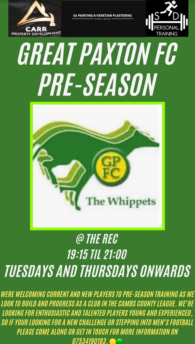 Pre season training continues tomorrow night at the rec, Old and new players welcome. #whippets <a href="/HuntsFA/">Huntingdonshire FA</a> <a href="/CambsFA/">Cambridgeshire FA</a> <a href="/CambsLeague/">Cambs County League</a> ⚽️⚽️