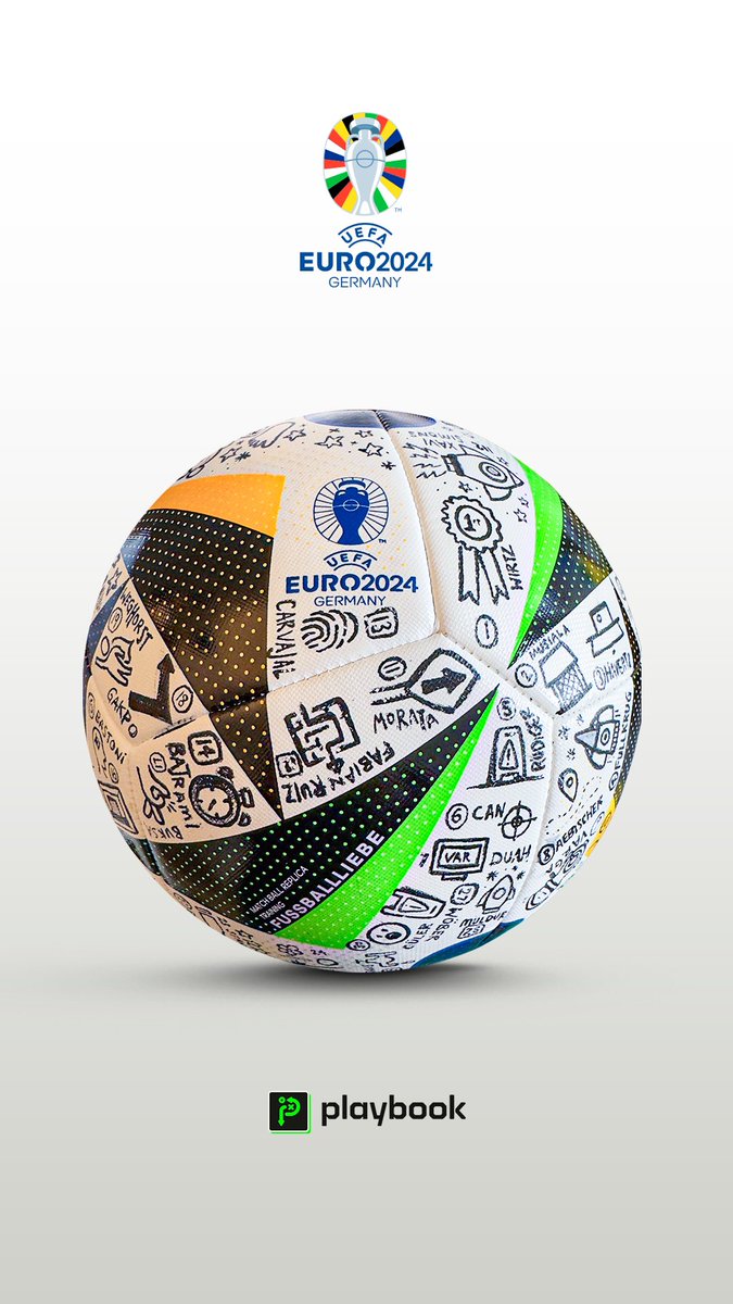 Playbook Studios (@playbook_studio) on Twitter photo We drew every goal from #EURO2024 onto the official <a href="/adidasfootball/">adidas Football</a> match ball! 
Watch how here:  vm.tiktok.com/ZGet4atyf/ We drew every goal from #EURO2024 onto the official <a href="/adidasfootball/">adidas Football</a> match ball! 
Watch how here:  vm.tiktok.com/ZGet4atyf/