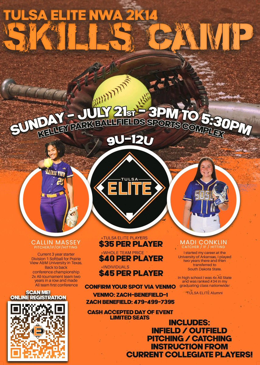 Join us for a skills camp Sunday in Fort Smith! Ages 9-12! Sign up now🥎 docs.google.com/forms/d/e/1FAI…