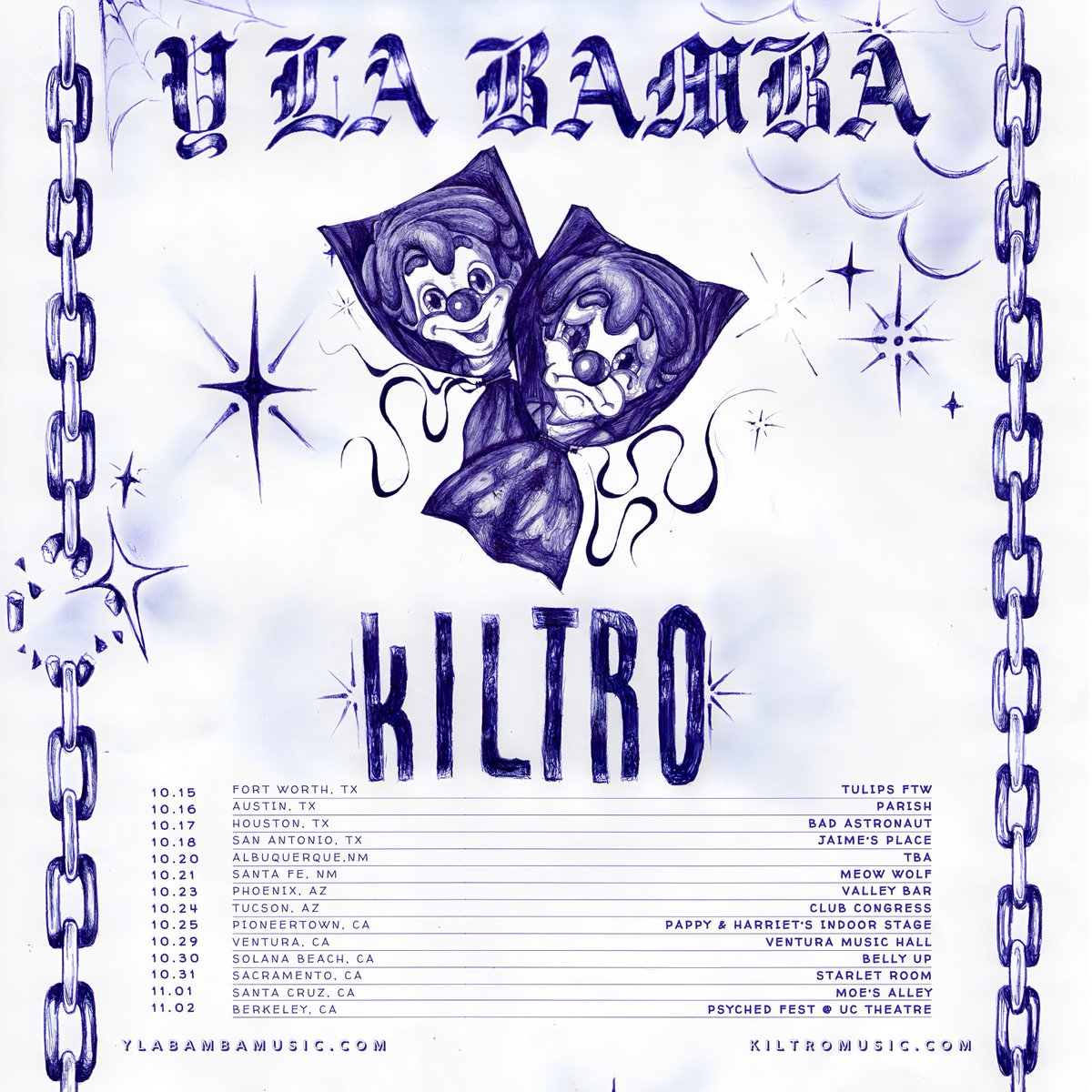 KiltroMusic's tweet photo. New dates this fall with @@ylabamba!  Fan club tickets go live tomorrow at 10am local time.  Join our discord page at the link in our bio and receive presale code for early access to tickets. https://t.co/00ON4Ty4YO https://t.co/dGddy8b3UY