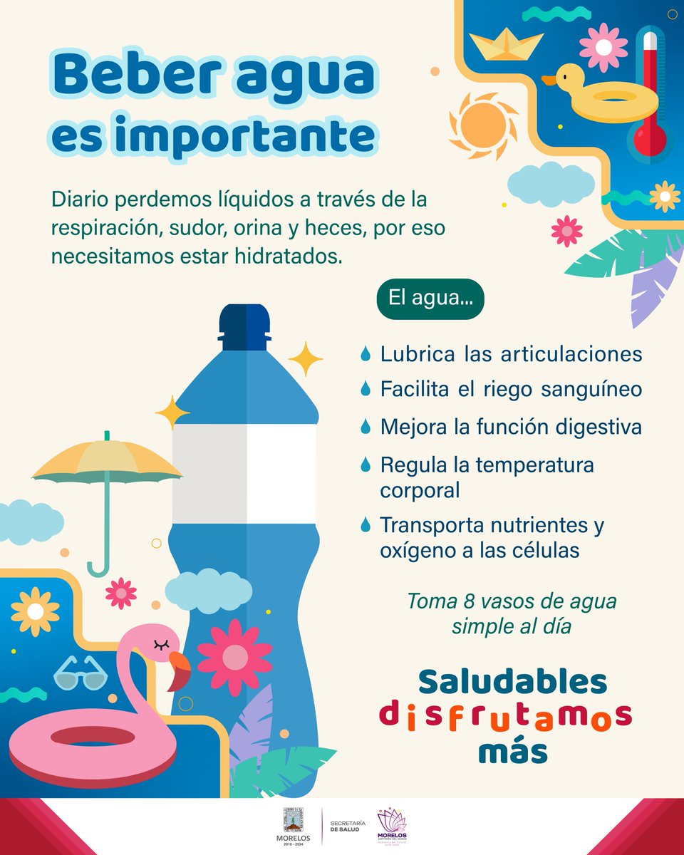 GobiernoMorelos's tweet photo. 🥵🫠🌡️ No esperes a tener #sed para beber #agua, ya que es un síntoma de #deshidratación.

💧 ¡Toma 8 vasos de #aguasimple a lo largo del día para el funcionamiento óptimo de tu organismo!

#BebeAgua

#Hidratación

#TemporadaDeCalor https://t.co/NqK3dXeGkd