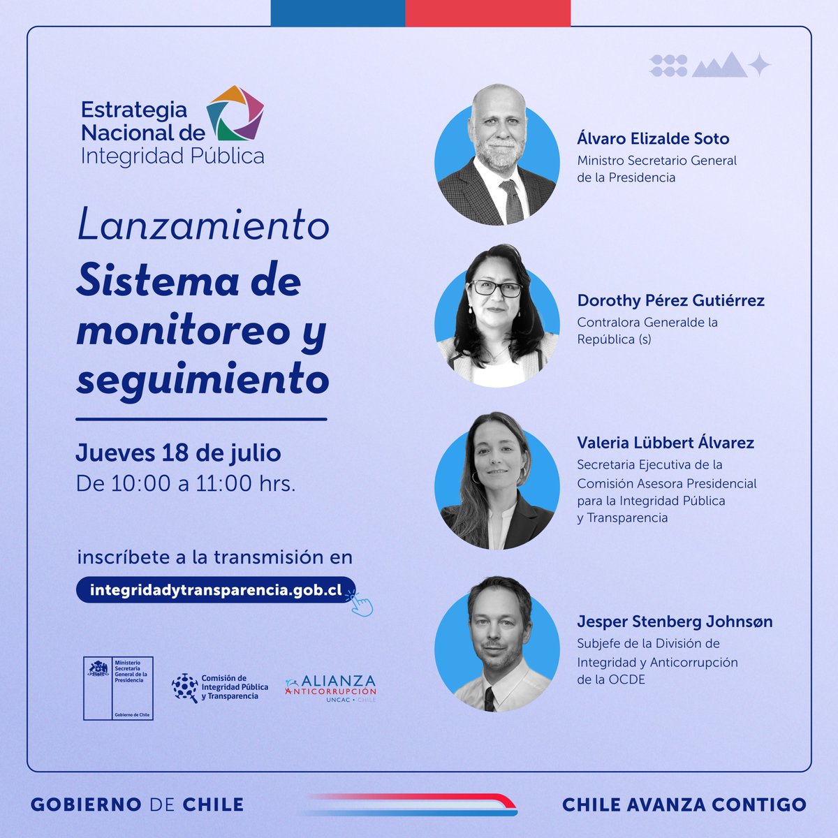 Integridad_gob's tweet photo. [ 🔴NO TE LO PIERDAS ] 
Te invitamos al lanzamiento de la plataforma de monitoreo de las medidas de la Estrategia Nacional de Integridad Pública.

Inscríbete a la transmisión aquí 👇
https://t.co/SKmqhKykQ4

#MásConfianza #ENIP https://t.co/ZfCY7AgOet