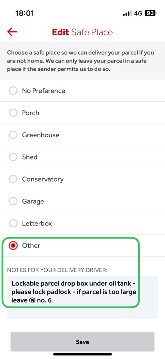 I’m astonished at the incompetence of <a href="/parcelforce/">Parcelforce Worldwide</a> after a 3rd failed attempt. Having set a “safe place” and trusted neighbour using their app I was today told that despite a signature not being required their policy is NOT TO USE THEM.
Can’t even book a redelivery using the app!