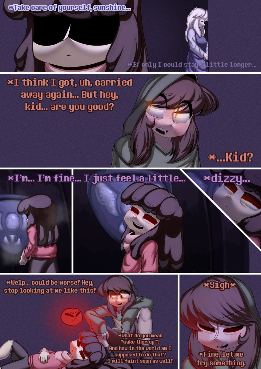 [SFW] PR0TECT PR0TECT PR0TECT.
Best Wishes AU comic!
Chapter 1: High Voltage, pages 151-153
#BestWishesAU #undertale #undertale_AU #chara #frisk