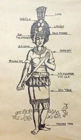 I'd also argue the stuff on her head + the big "ribbon" on her hip look more like seashells/ fins instead of feathers

Also the skirt is the Ofu Siva Toga, the feathers are the titi fulumoa, and technically hers make no sense cuz she's wearing the bunched up top part of the skirt 