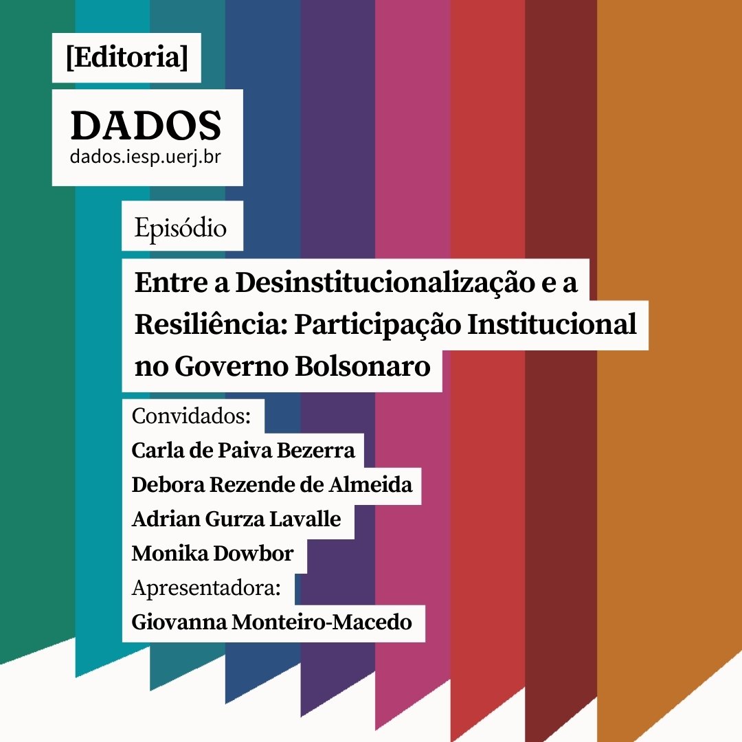 [Editoria] [Podcast DADOS] Entre a Desinstitucionalização e a Resiliência: Participação Institucional no Governo Bolsonaro

Nossa assistente, <a href="/gmonteiromacedo/">Giovanna Monteiro-Macedo</a>, conversou com <a href="/carla_bezerra_/">Carla Bezerra</a>, <a href="/debora1701/">Debora Rezende</a>, <a href="/AdrianGurzaLava/">Adrian Gurza Lavalle</a> e <a href="/dowbor_monika/">Monika Dowbor Oficial 🪷</a> sobre artigo deles publicado em DADOS
1/3