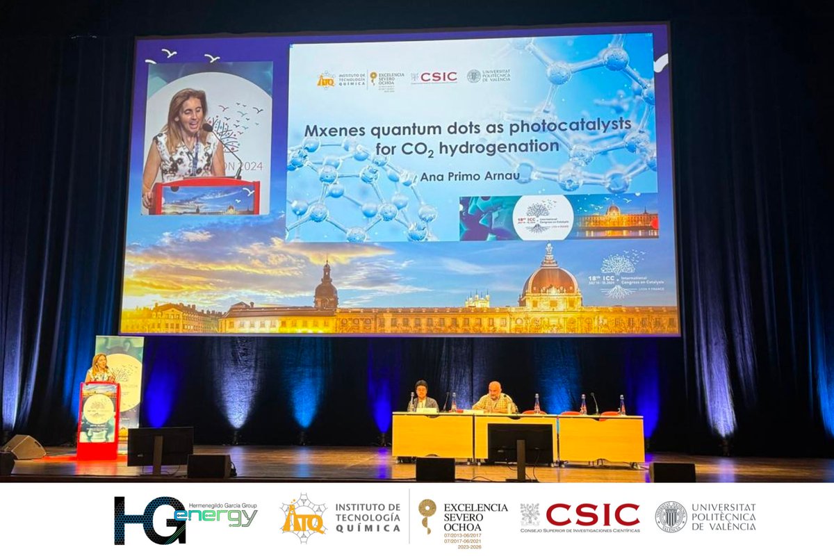 hg_energyITQUPV's tweet photo. 🌍✨ HG-energy from the @ITQ_UPVCSIC  is very proud of Ana Primo’s participation in the 18th ICC – International Congress on Catalysis “Roots and Wings for a Better World” held in Lyon, France. 🇫🇷
#ICC2024 #Catalysis #CO2Hydrogenation #Mxenes #HGenergy #ITQ #UPV #CSIC https://t.co/AaocL6LY4S