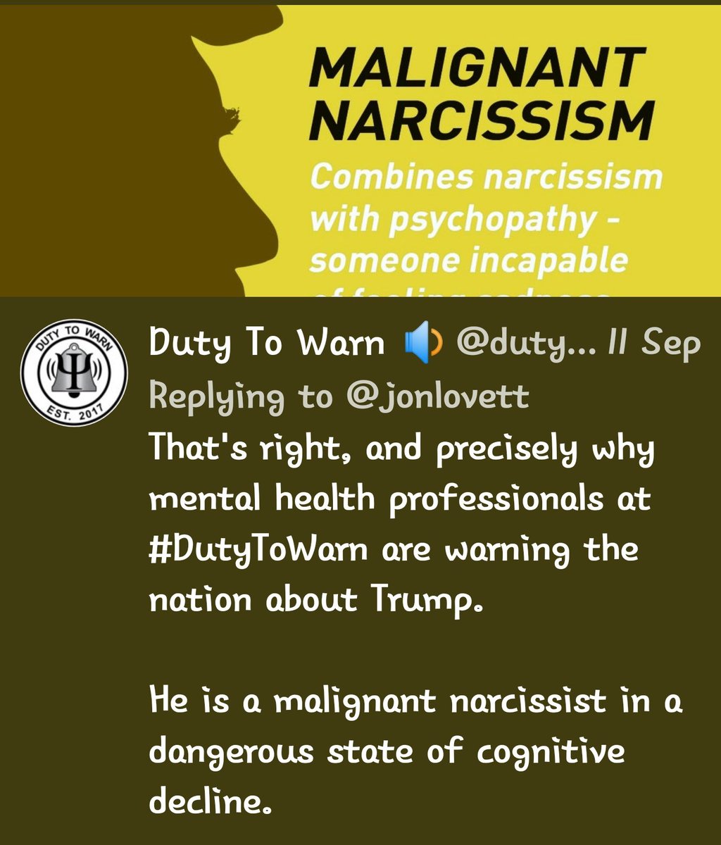 LindaKWS1's tweet image. #DonaldTrump #UNFIT #DutyToWarn see @duty2warn @OurShallowState 
#MentalHealthMatters