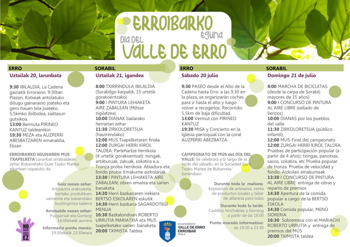 HaizeMorea's tweet photo. 📢 📰🏫
Zure udalaren INFORMAZIOA ‼️
 📌ERROIBARKO EGUNA
Uztailak 21 Igandea

📢 📰🏫
INFORMACIÓN de tu ayuntamiento‼️
  📌 DÍA DEL VALLE DE ERRO
Domingo, 21 de Julio https://t.co/jpEaGdNRPC