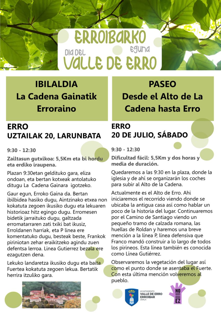 HaizeMorea's tweet photo. 📢 📰🏫
Zure udalaren INFORMAZIOA ‼️
 📌ERROIBARKO EGUNA
Uztailak 21 Igandea

📢 📰🏫
INFORMACIÓN de tu ayuntamiento‼️
  📌 DÍA DEL VALLE DE ERRO
Domingo, 21 de Julio https://t.co/jpEaGdNRPC