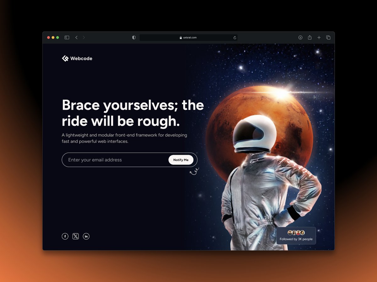 uxisrat's tweet photo. Designed on Figma. FeedbacK?
48/100 of Daily UI Challenge - Coming soon!
Checkout the design in Dribbble
https://t.co/5qz7heFz01
Got a UI/UX gig? Let's chat! Hit me up for a free quote. π₯
#dailyui #dailyux48 #comingsoon #adminpanel #userpanel #ios #android #uxisrat https://t.co/pCxtycNAf6