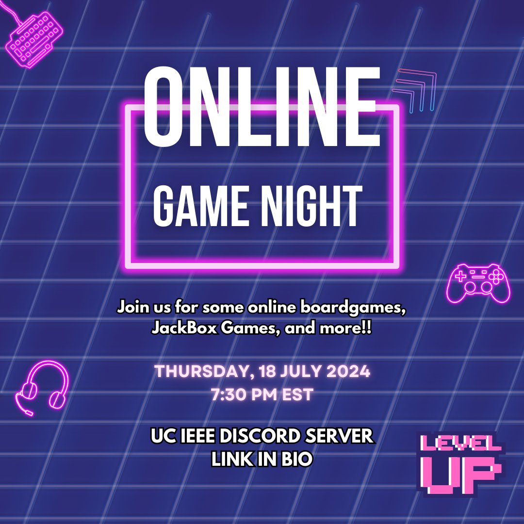 UC_IEEE's tweet photo. HELLO EVERYONE!! We're having an Online Game Night on the IEEE Discord Server on July 18th at 7:30 PM EST!! We'll be playing some online boardgames, JackBox Games, and more!! We hope to see you all there!! https://t.co/2TAHqUkXxF