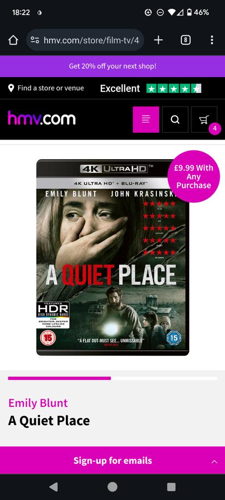 ptomley's tweet photo. @hmvUKHelp Hi. This offer is not working online. The basket shows at 19.99 . Trying to make a purchase of 4 discs including this and quiet place 2 https://t.co/DcaqhBj3s0