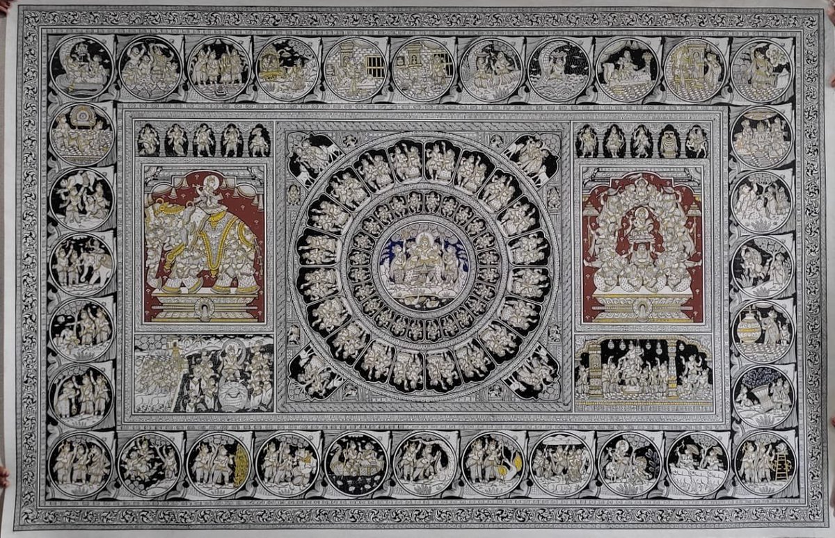 Large size krishna leela on canvas. Exquisite and intricate.

Size - 60/40 inches
Cost - 65,500