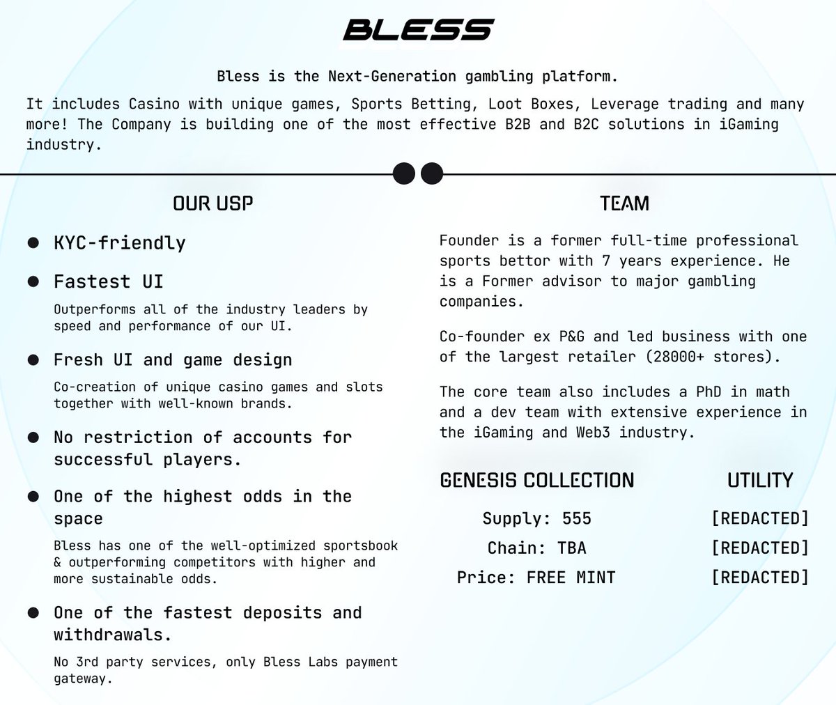 This is a one-pager for you, if you are still trying to understand wtf <a href="/BlessCasino/">Bless</a> is about and why you must be bullish af...