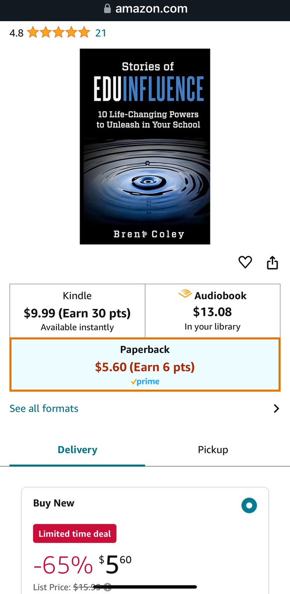 brentcoley's tweet photo. Hey, all! Not sure if this is an early Prime Day special or what, but the paperback of my book is on sale for only $5.60 (65% off). Never been a better time to grab a copy! Encouragement for teachers conveyed through real-life stories! #EduInfluence
https://t.co/v7lwRfwlKH https://t.co/2pSz53P0Wo