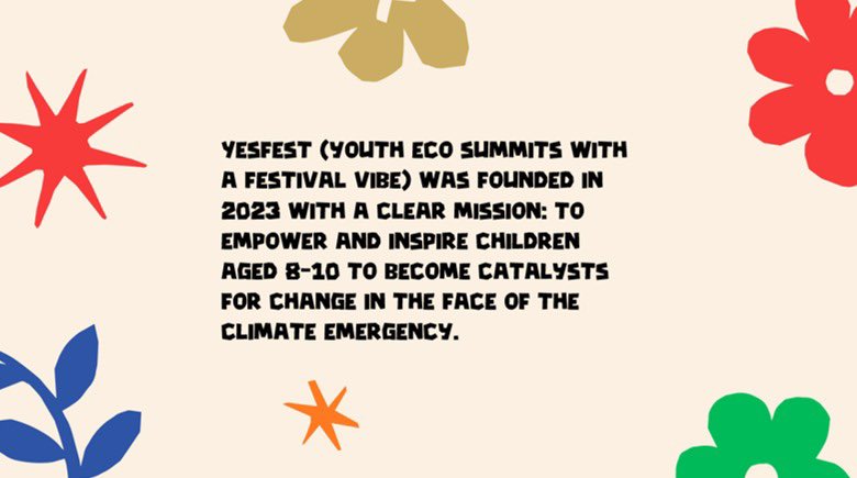 weareYESfest's tweet photo. YESfest* introduces 8, 9 and 10-year-old children (English school Years 4 & 5) to peer networks and gives them a supportive community, practical tools and resources in order to βdo something good in their part of the planetβ.
*Youth Eco Summits with a FESTival vibe
#YESfest https://t.co/oNzBQQ82AK