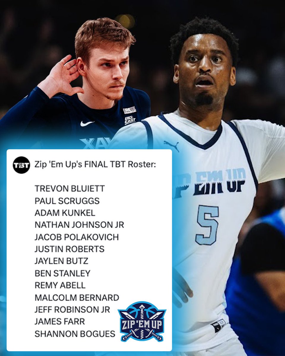 thetournament's tweet photo. Zip ‘Em Up’s FINAL TBT Roster:

TBT Tickets to see the @XavierMBB alumni (@ZipEmUpTBT) in Cincinnati: https://t.co/qFJbGhryeF https://t.co/6qscLLPZua