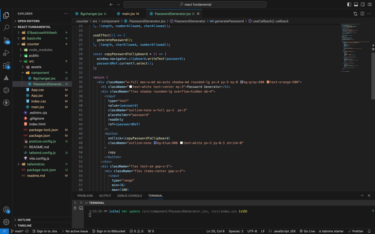 livinusonyenso's tweet image. Just wrapped up another productive day of React learning! Today I:
🔑 Built a password generator using useState and useCallback
Check it out live here: 🌐
Also, pushed to GitHub and hosted on Netlify! 💻✨
#ReactJS #FrontendDevelopment #CodeLearning