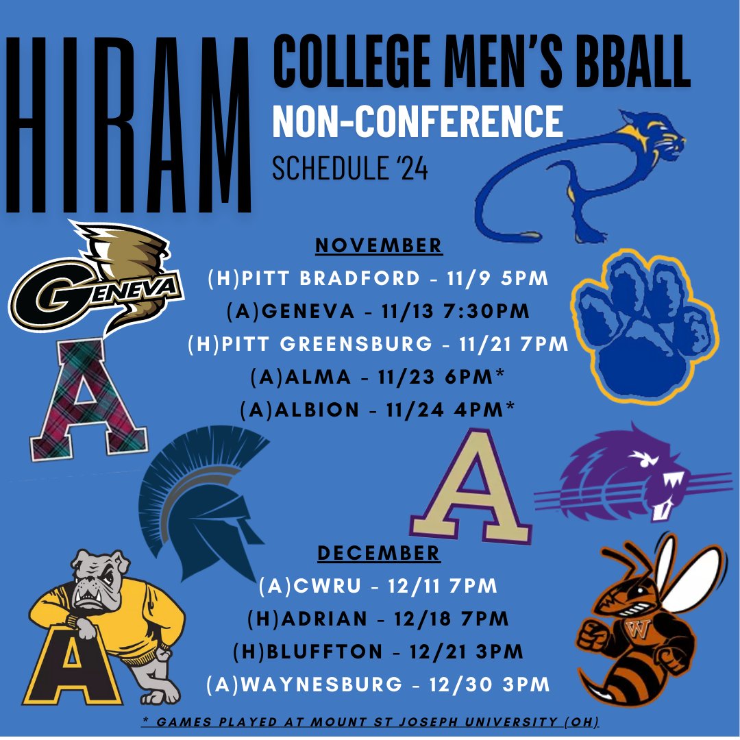 Our 2024 Non-Conference Matchups!  <a href="/HiramMBB/">Hiram Men’s Basketball</a> #RingIt