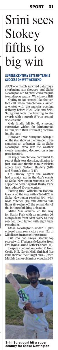 Stoke Newington CC (@stokeycricket) on Twitter photo Another star showing from a <a href="/StokeyCricket/">Stoke Newington CC</a> player. This week it was No.3 Srini Suragouni who blitzed 122 not out in a big win for the Men’s 5ths against Winchmore Hill. #attheheartofhackneycricket Another star showing from a <a href="/StokeyCricket/">Stoke Newington CC</a> player. This week it was No.3 Srini Suragouni who blitzed 122 not out in a big win for the Men’s 5ths against Winchmore Hill. #attheheartofhackneycricket