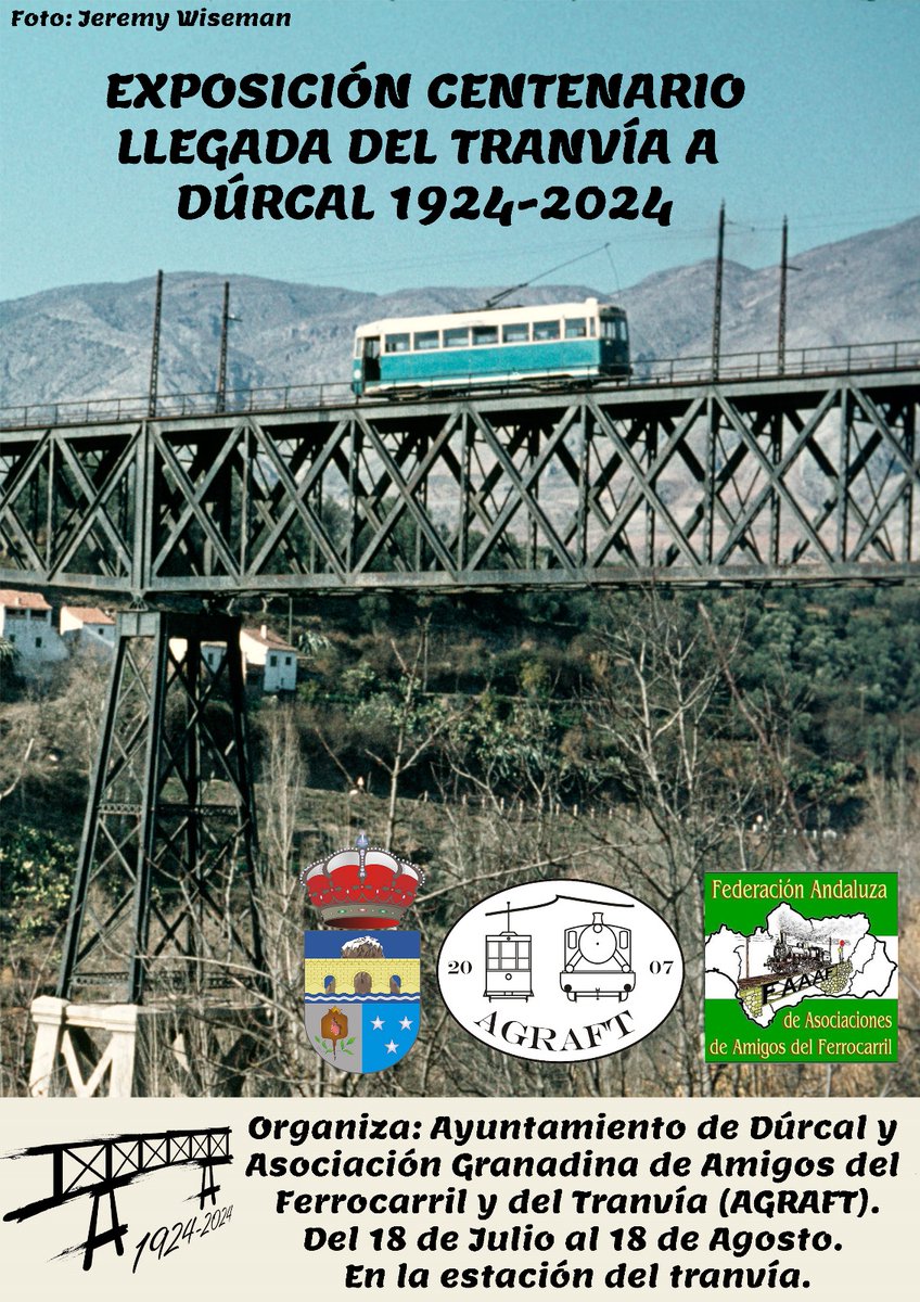 El próximo 18 de Julio se cumplen 100 años de la llegada del tranvía a Dúrcal. La Asociación Granadina de Amigos del Ferrocarril y el Tranvía (AGRAFT) y el Ayto de Dúrcal han preparado una exposición  que se inaugurará el próximo día 18 a partir de las 21h. Hasta el 18 de Agosto.