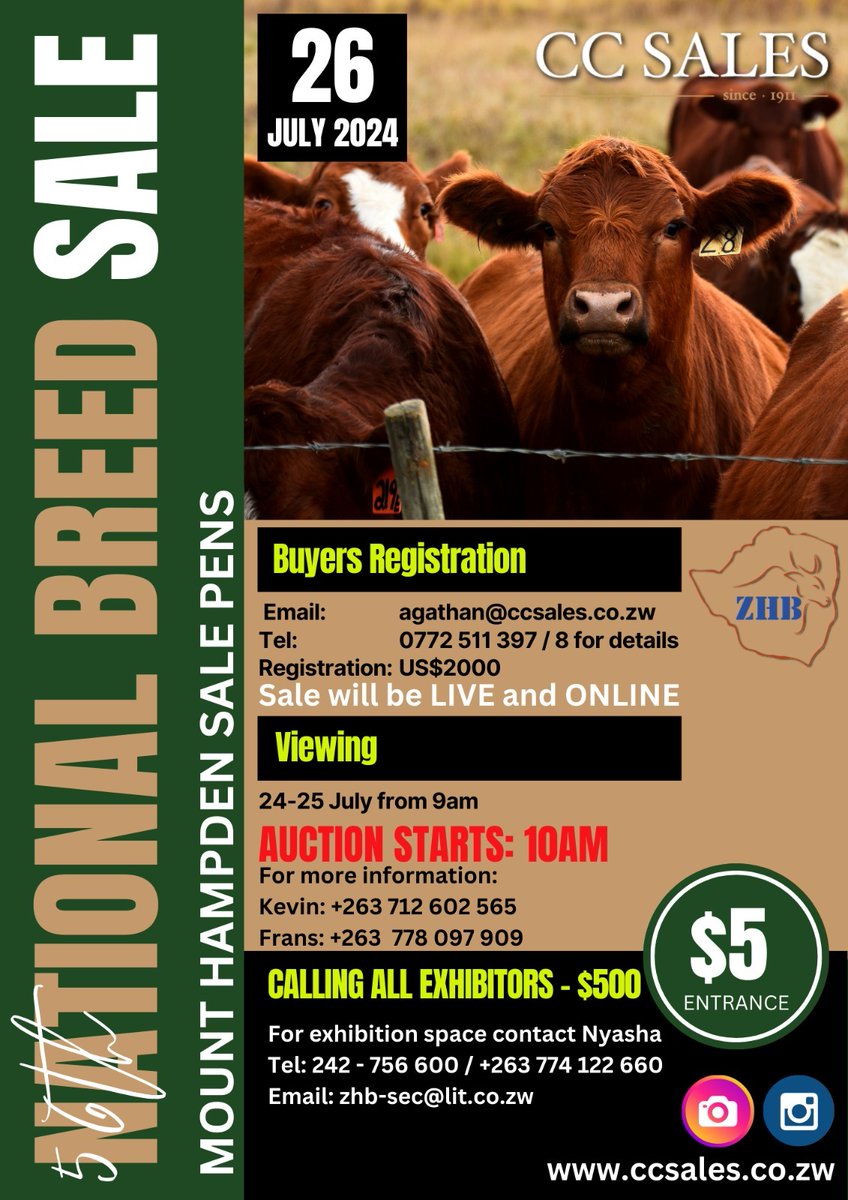 BrahmanZim's tweet photo. The #BrahmanZim will be at the National Breed Sale 2024 #NBS24 selling the top #Cattle breed in #Zimbabwe. Follow us to see some of the stud that will be on auction next week Friday 26 July 2024 at #CCSales Mt. Hampden https://t.co/ZRLSJD67aD