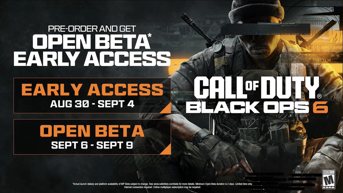 charlieINTEL's tweet photo. Call of Duty: Black Ops 6 Beta Dates confirmed

Early Access for Preorders - All Platforms
August 30th - September 4th

Open Beta - All Platforms
September 6th - September 9th https://t.co/THfqhn54X9