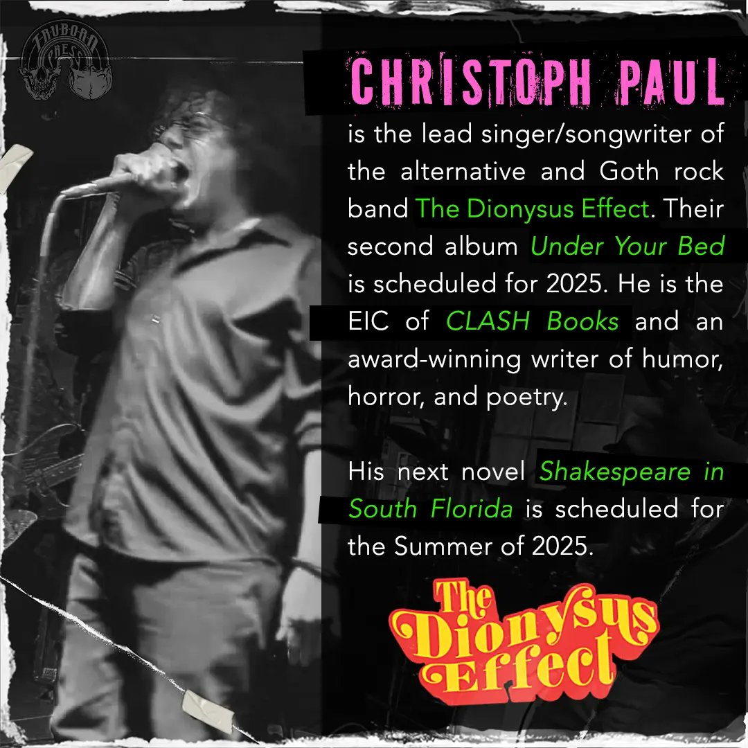 TrubornPress's tweet photo. Everything fades except the bass. A leather-clad sports goth (his words, not ours, but it fits) grips the mic and gets heavy heavy with things.

Our 3rd Invited Author is the overly-talented @christophpaul_ and he’s gonna make us suffer like a CHRISTIAN WOMAN.

#punkgoeshorror https://t.co/cl2BMtdoCe