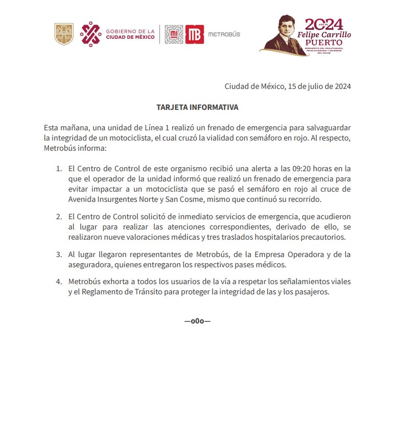 MetrobusCDMX's tweet photo. Metrobús informa: https://t.co/pJqeaZBsMd